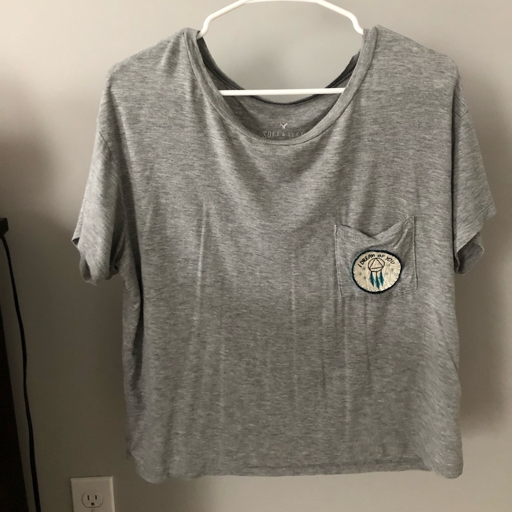 American Eagle Light Gray Oversized Tee Shirt